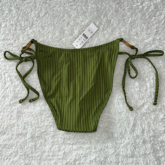 J. Crew Wide Rib Curved Waist Cheeky String Bikini Bottom Size Medium NWT - Picture 2 of 5